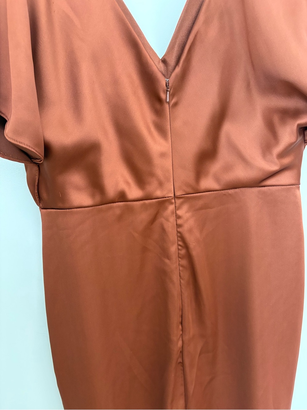 Revelry Brown Gwen Satin VNeck Bridesmaid Maxi Dress Formal Chic Evening Gown 10 - Picture 9 of 13